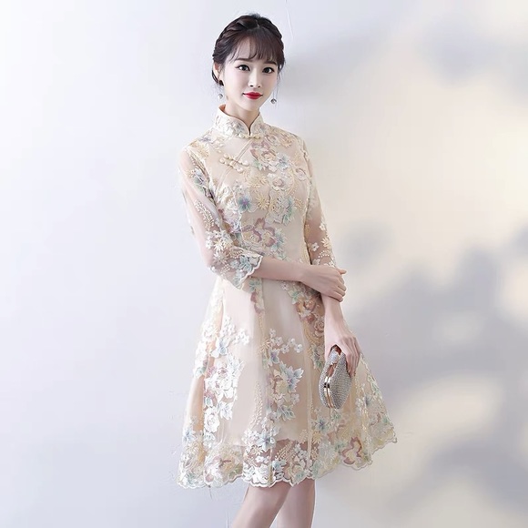 Floral 3/4-Sleeve A-line Cocktail Dress - Picture 2 of 9